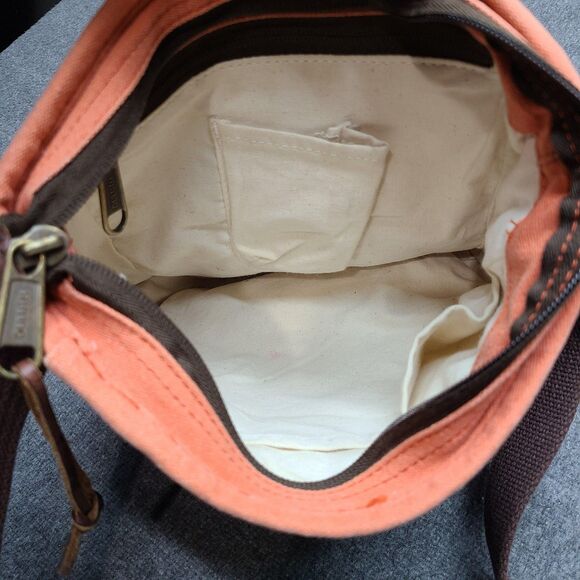 Duluth Trading Co Crossbody Messenger Bag Canvas Orange Zip Pockets Shoulder - Picture 8 of 10